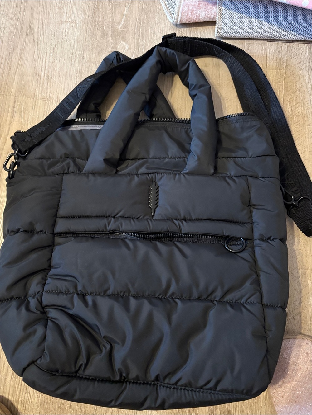Padded Black Tote Bag with Front Zip Pocket